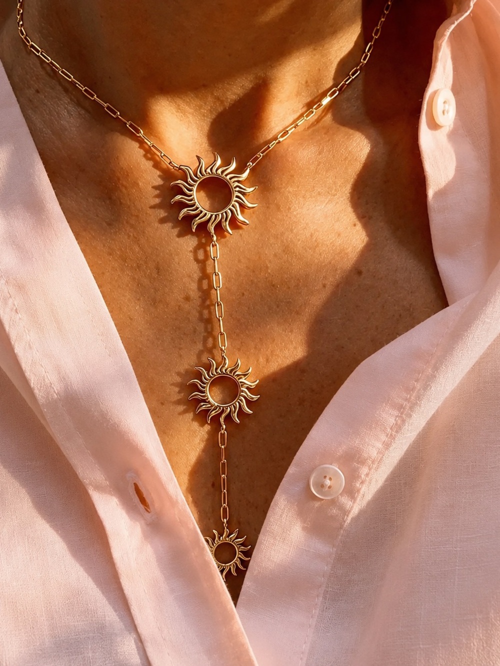 Gold Sun Lariat Necklace - Drop Sunburst  Necklace